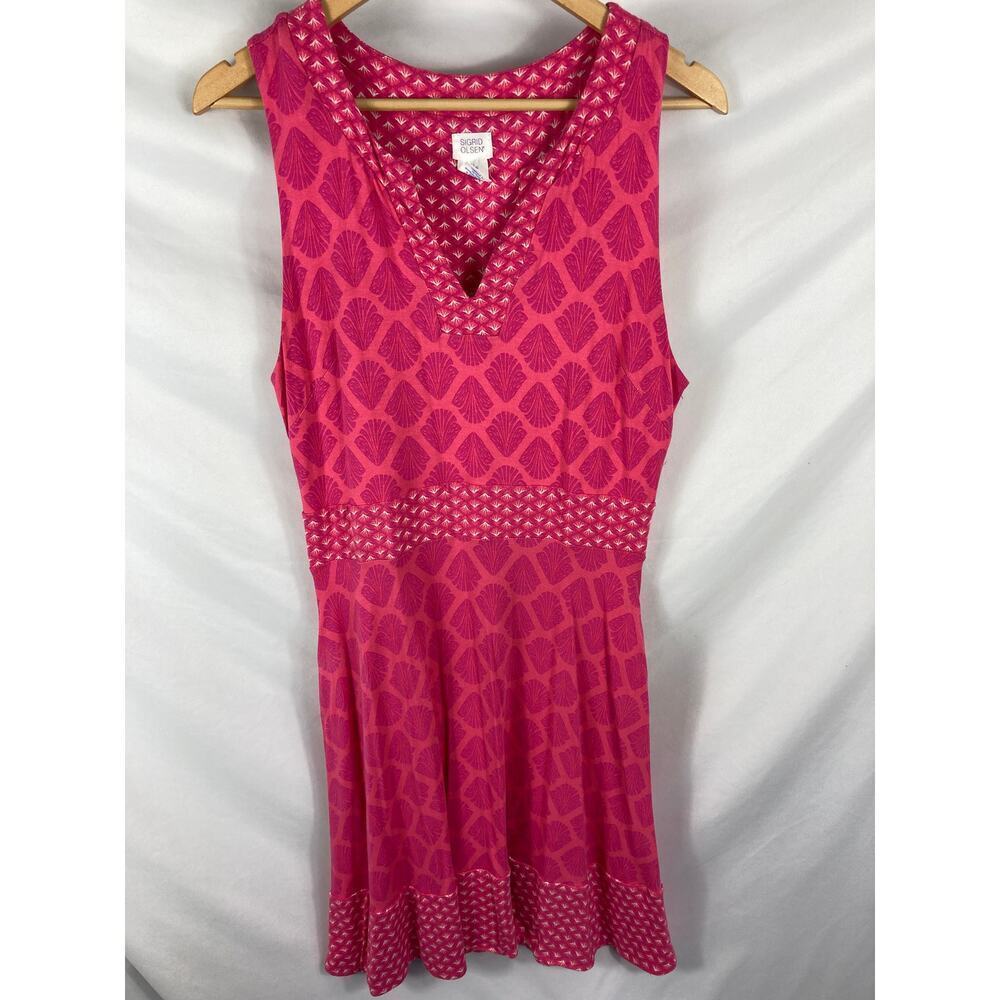 Sigrid Olsen Seashell V Neck sleeveless Pink Fit Flare Dress Size Large